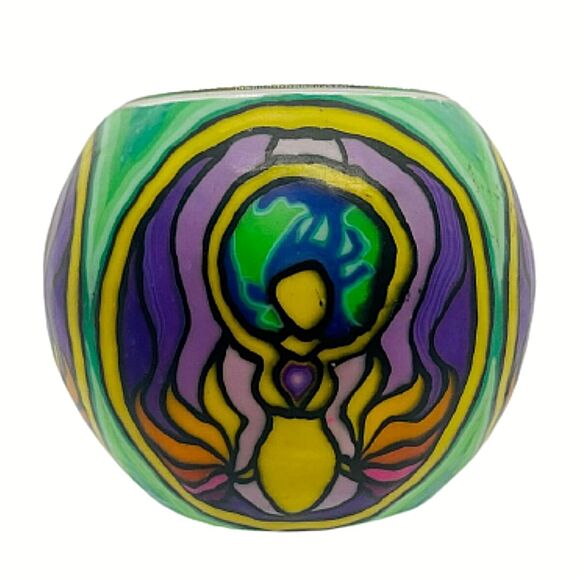 Libbey Ambrosia Gifts Artistic Votive Round Candle Holder Abstract Arts Glass - Picture 1 of 6